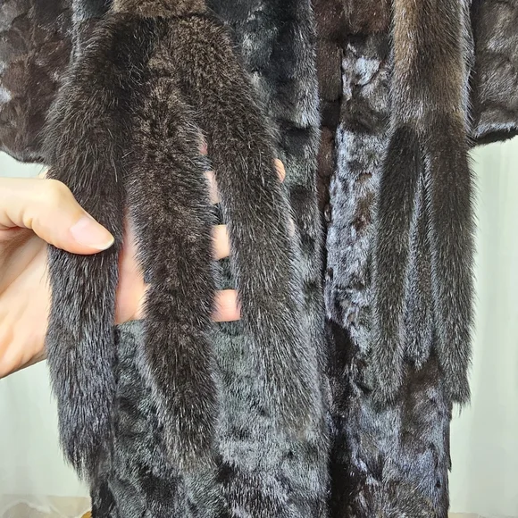 Authentic Real Mink Fur Coat Deep Chocolate Brown Long Length Large Glam Luxe - Picture 16 of 16